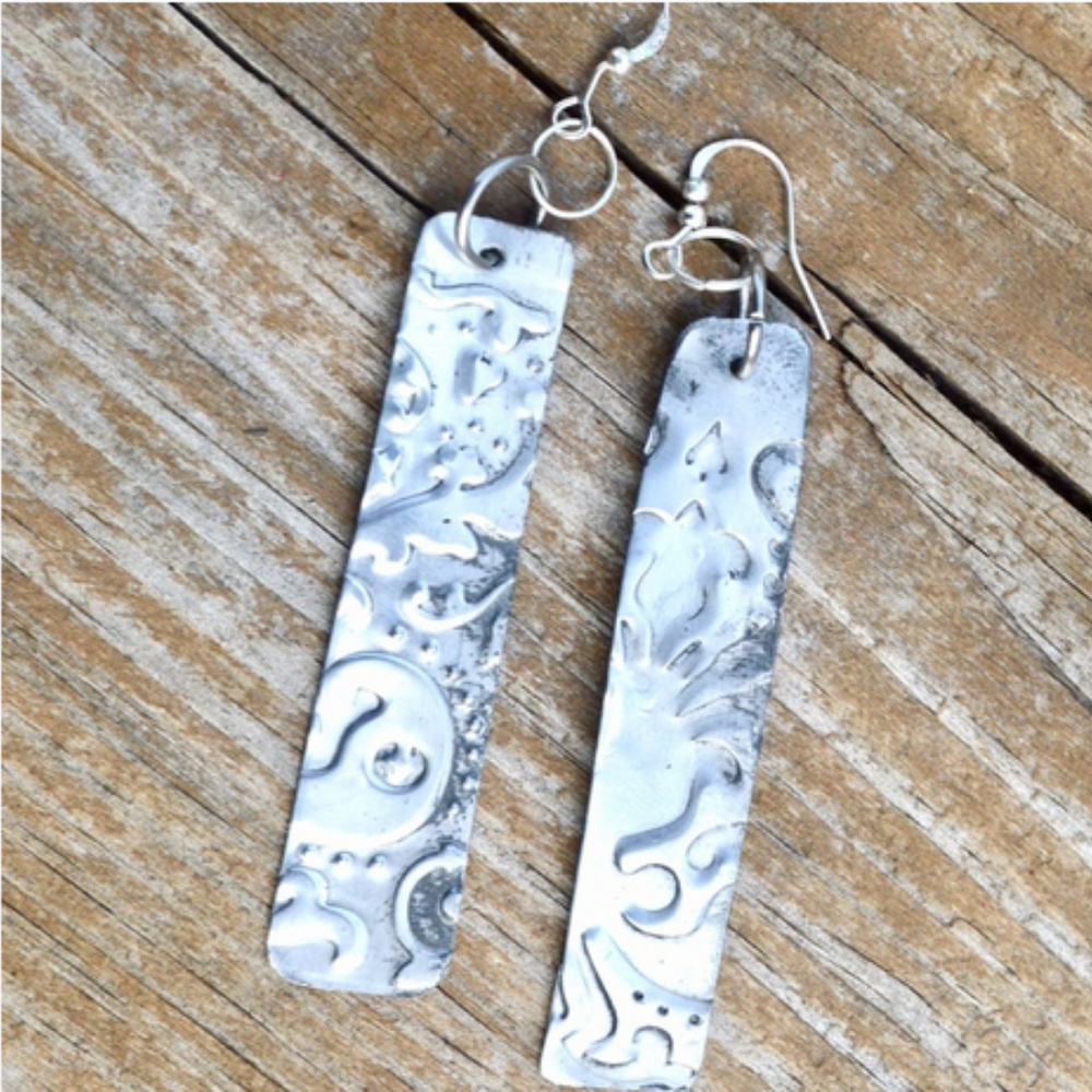 Embossed Celestial Long Silver Earrings Drop Boho Art Nouveau Lightweight Gift - Picture 3 of 4
